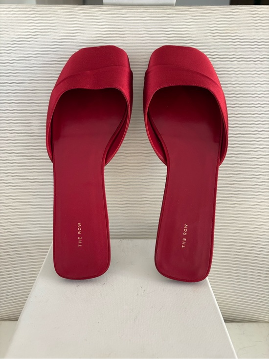 The Row Shoes - The Row Red Satin Milla Flat Slide